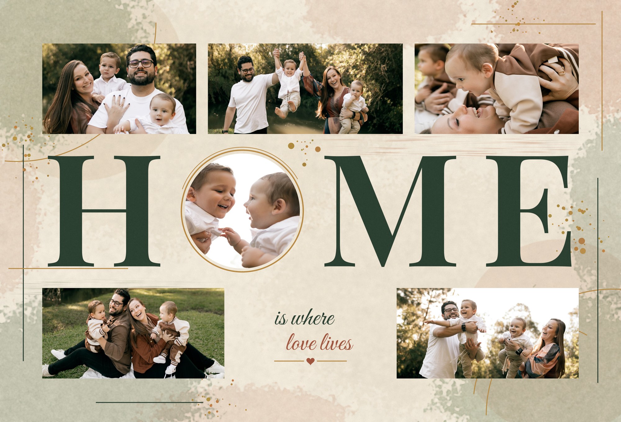 Personalised HOME family photo canvas with six photos and the words is where love lives